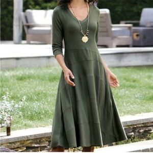 Soft Surroundings Chantal Ribbed Midi Dress Olive Cloud-like soft knit Sz Large